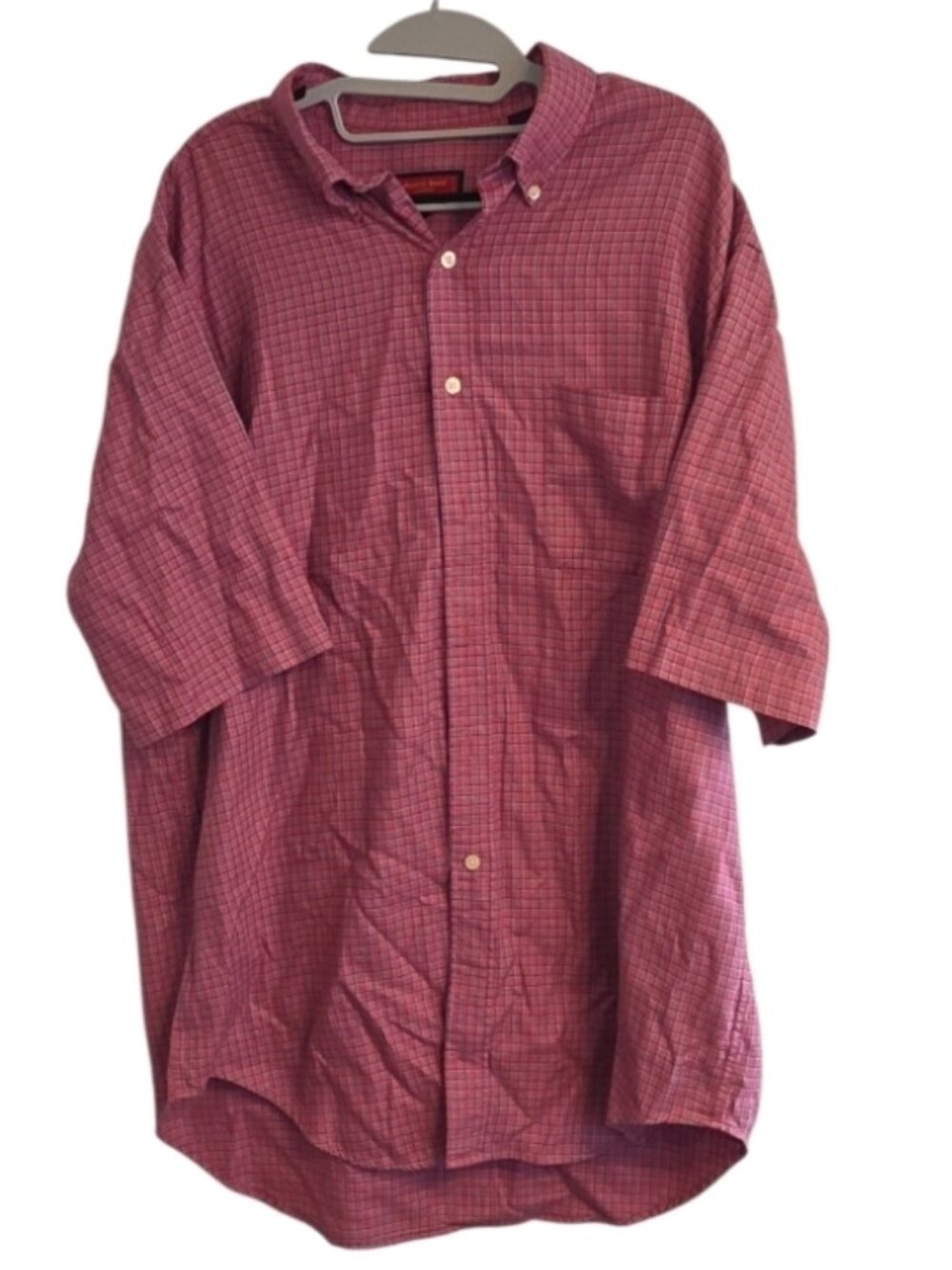 Austin Reed London Mens XL Plaid Short Sleeve Dress Shirt Top Red Blue Black